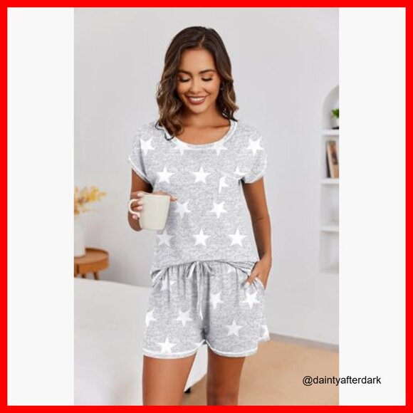 Soft Polyester Spandex Pajama Set with Pockets Short Sleeve Top Shorts - Picture 5 of 7